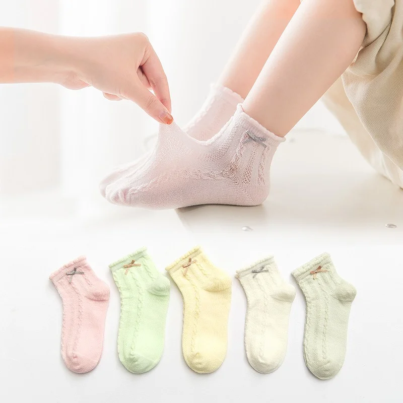 

5pcs/lot Bow Toddler Girls Socks Teens Children Elastic Summer Foot Wear Stylish Elegant Kids Accessories