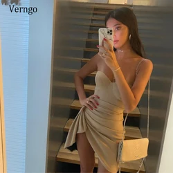 Verngo-Robe de Soirée Courte en Satin Doux, Couleur Champagne, Simple, Plissée, Gaine Asymétrique, pour Bal de Promo, Quelle que soit la Dame Personnalisée