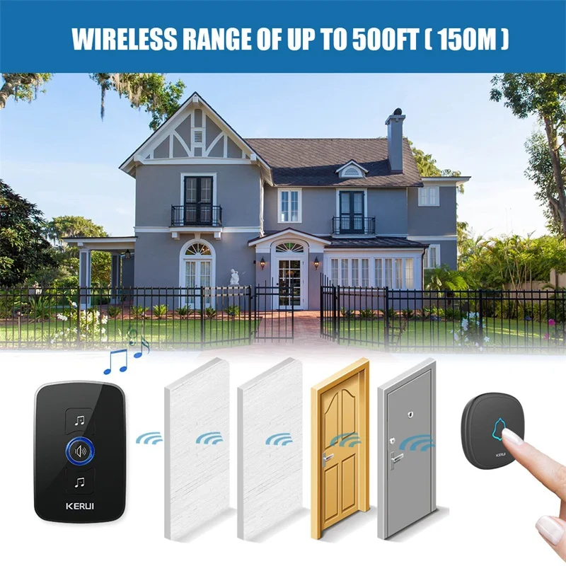 KERUI M525 Wireless Doorbell สเปนสต็อก433Mhz ความปลอดภัยภายในบ้านกันน้ำ Touch ปุ่ม150เมตรสมาร์ทยินดีต้อนรับ Doorbell