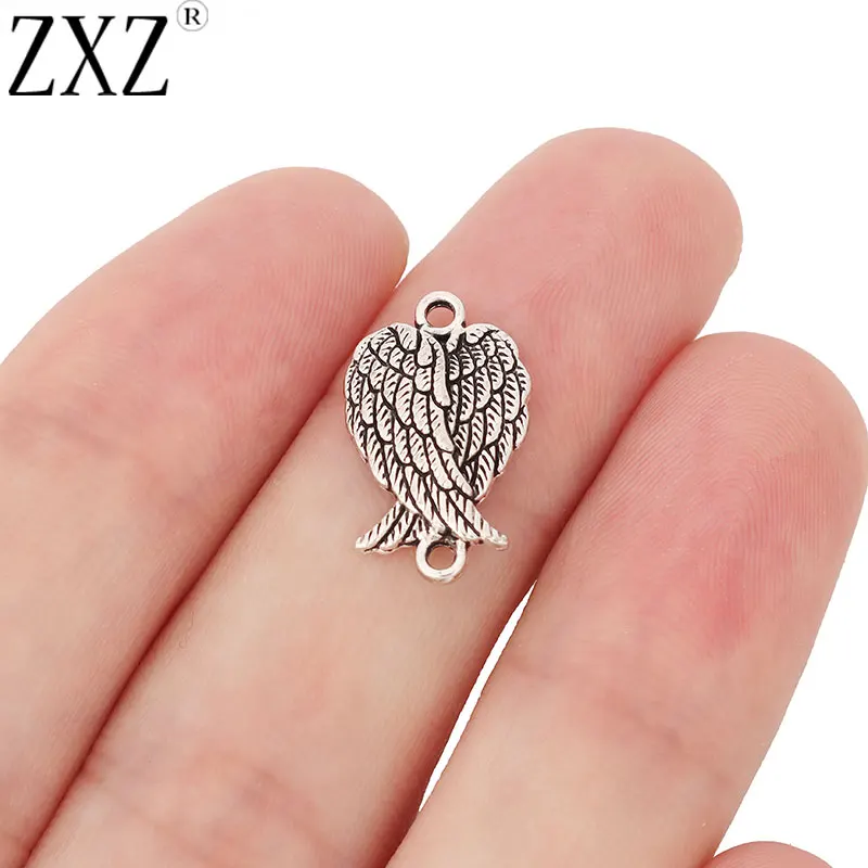 ZXZ 20pcs Tibetan Silver Angel Wings Connector Charms for Bracelet Jewelry Making Findings 19x11mm