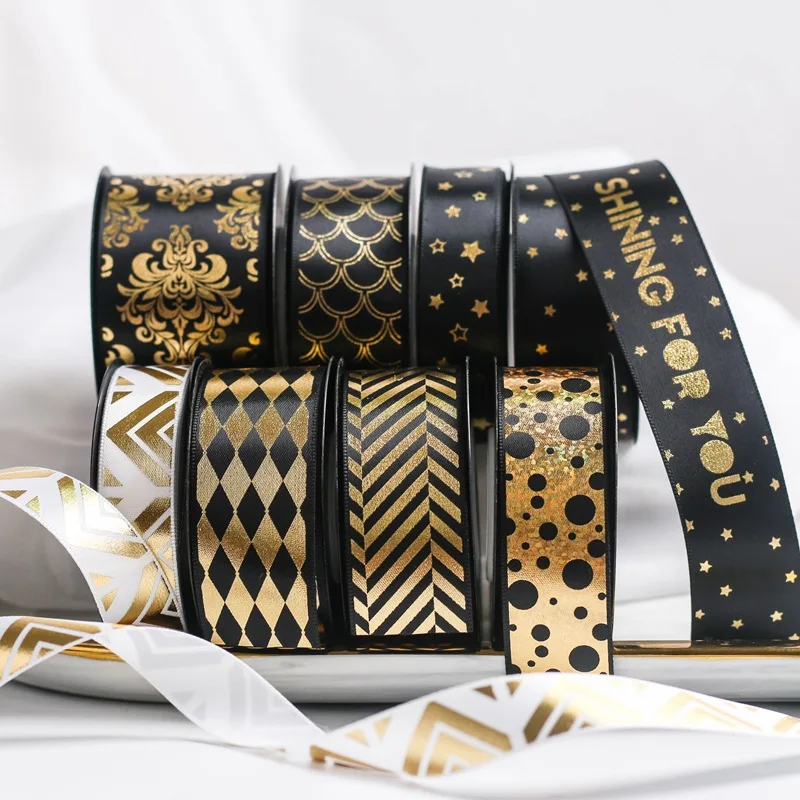 

5yard/lot Black hot stamping ribbon diy bow hair flowers goods packing belt straw hat shoe lace flower ribbon gift box