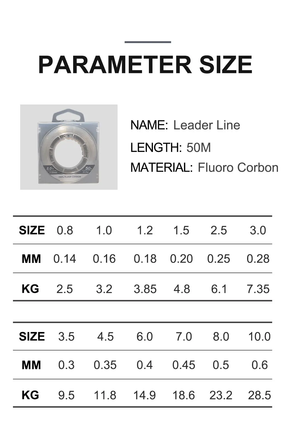 FTK 100% Fluor Kohlenstoff Linie 50M 0.8 #-10 #0,14mm-0,6mm Führer Linie Karpfen angeln Sinking Linie – Detail 13