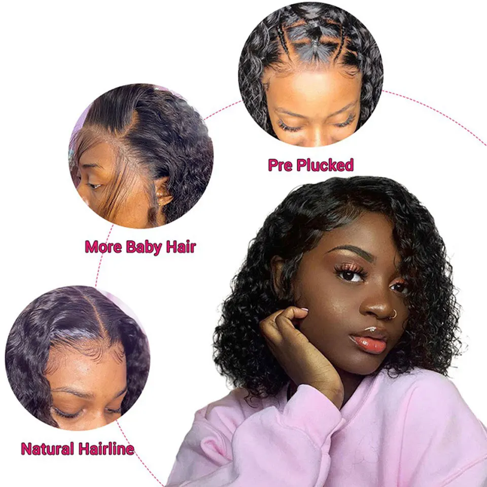 Perruque Lace Frontal wig Remy brésilienne bouclée, cheveux naturels, Deep Wave, 4x4 5x5, 13x4, avec bonnet en dentelle, sans colle, pour femmes africaines