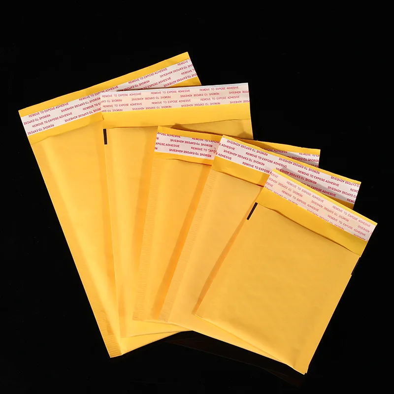 100 Pcs/lot Kuning Kraft Kertas Pengiriman Tas Mailer Segel Diri Perekat Gelembung Mailer Empuk Amplop Tahan Air Mail Kemasan