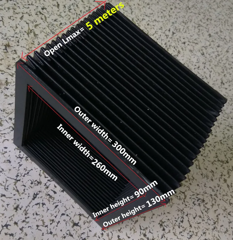 Rectangle protection bellows cover,Inside: 260 mm x 90 mm; Outside: 300 mm x 130mm Lmax: 5 meters