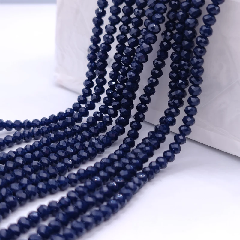 2 3 4 6 8mm Dark Blue Crystal Flat Faceted Round Glass Beads Loose Spacer Beads Needlework DIY Necklace Bracelet