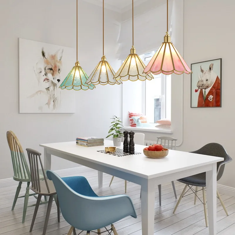 

Nordic Simple Romantic Pendant Lamp LED E27 220V Japanese Style Brass Glass Pendant Light for Children's Room Restaurant Bedroom