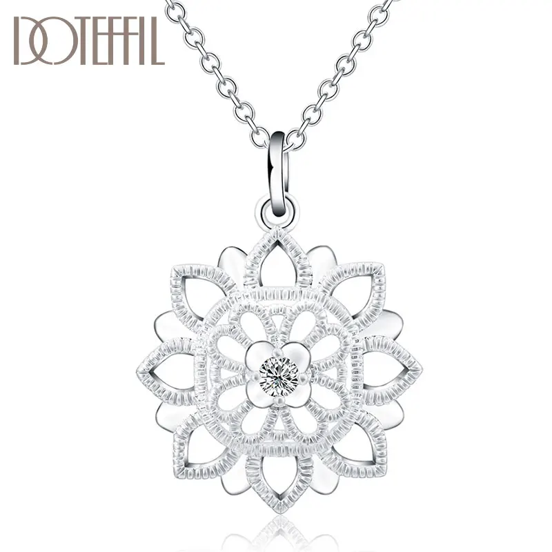 

DOTEFFIL 925 Sterling Silver 18-30 Inch Chain Hollow Carved AAA Zircon Pendant Necklace For Women Fashion Wedding Charm Jewelry