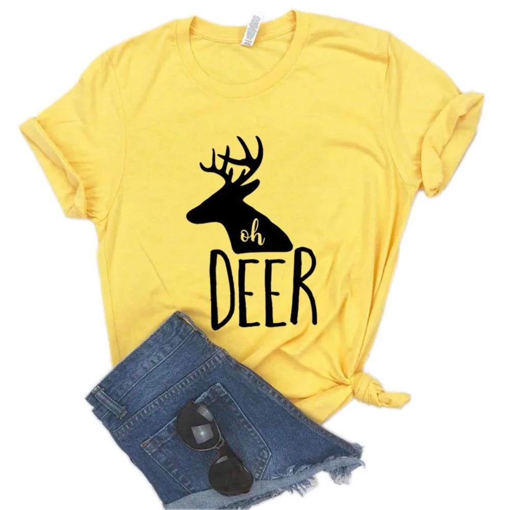 Vintage Slogan Tops Shirts Oh Deer Graphic T-shirt Funny Hipster Casual Merry Christmas Gift Tee Stylish  