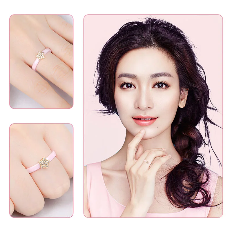 Fashion 3mm Width Ceramic Ring With Crystal Star For Women Elegant Jewelry Black White Pink Blue Smooth Ceramic Rings Gifts