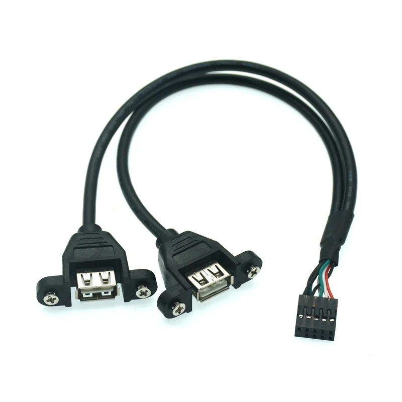 30cm PC PCB płyta główna kabel wewnętrzny USB Splitter 1FT PCB płyta główna 9 głowica pinowa na 2 podwójne USB 2.0 kobieta Adapter gniazda kabel