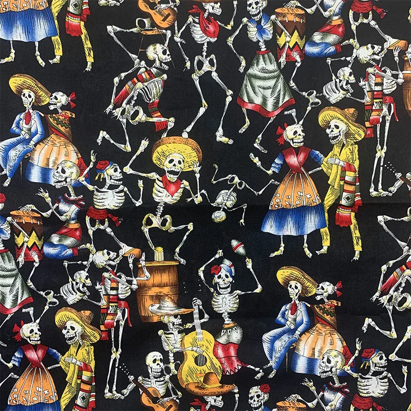 Good, 100% Cotton Fabric,Black Bottom Cowboy Skull Pattern Digital Printing, Sewing Material DIY Pillow/ Halloween  Clothing