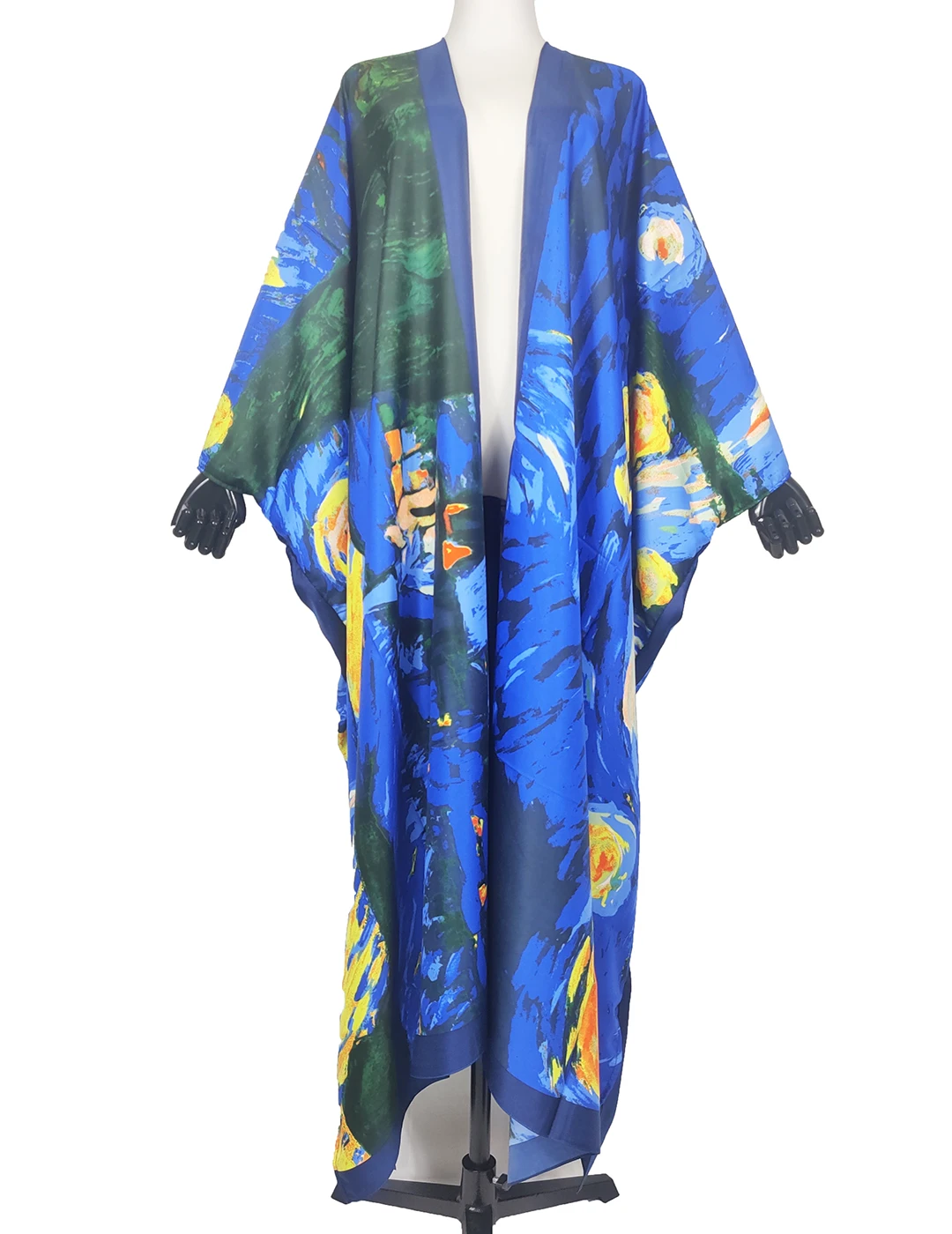 

Multicolor Europe Printed Twill Silk Bohemian Oversize Beach Bikini Kaftan Maxi Dress African Popular Robe Femme Kimonos