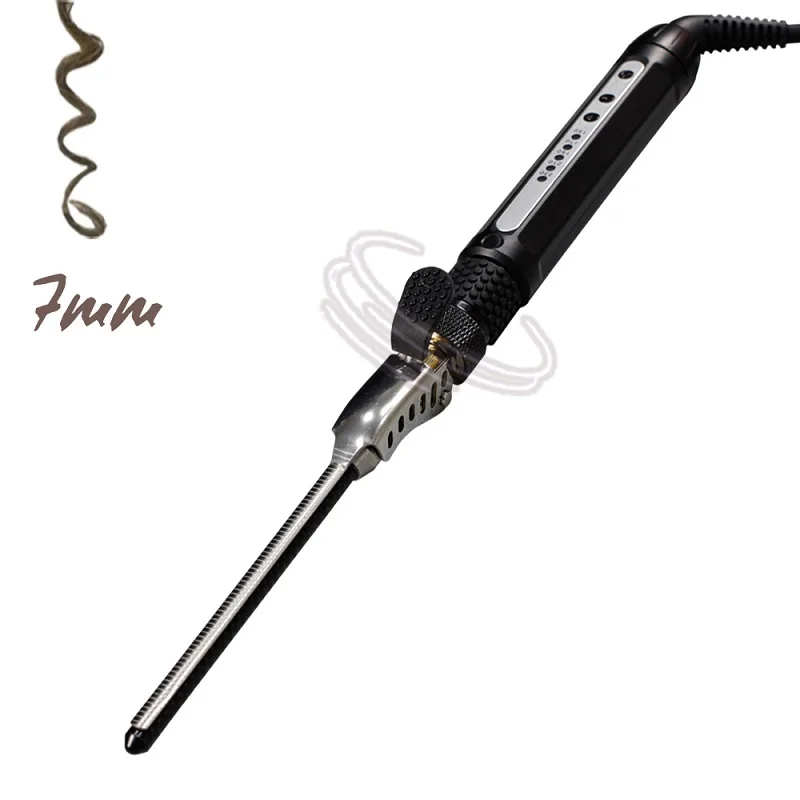 Men's Hair Curler Ceramic 7mm Hair Curling Wand Small Hair Deep Curly Hair Curlers Rollers Curling Iron Rotating 360 Degree