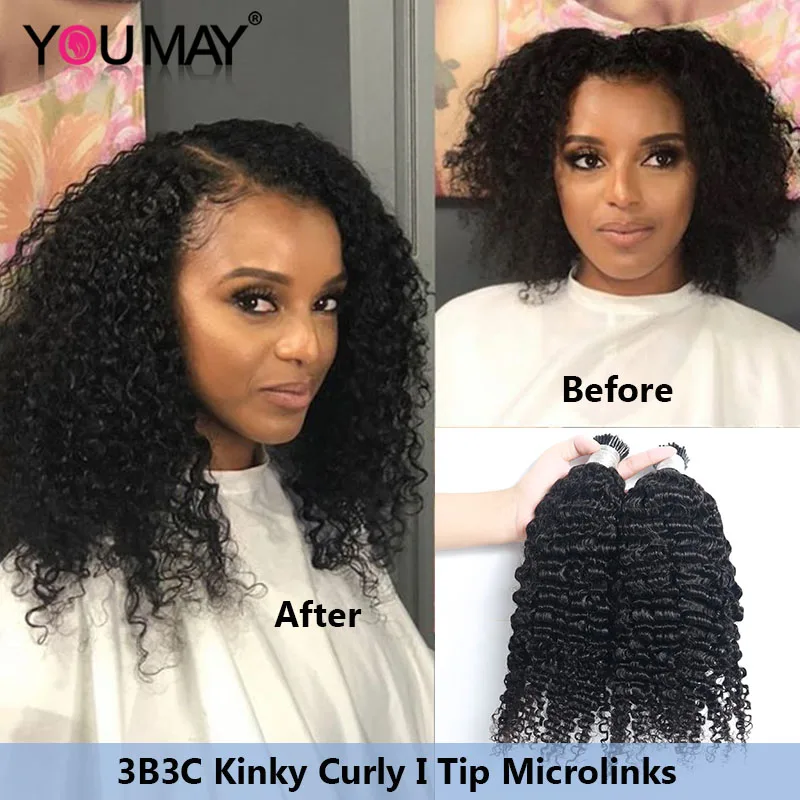 

I Tip Hair Extensions For Black Women Mongolian Afro Kinky Curly Microlinks Human Hair Bundles Weave Bulk YouMay Virgin 100 Gram