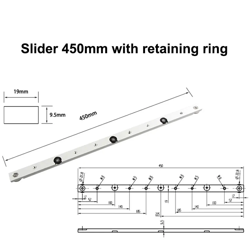 300/450Mm Mijter Bar Slider Aluminium Sliders Met Ring Voor T-Track Voor Houtbewerking Werkbank Met 2.5Mm Inbussleutel Diy Tool