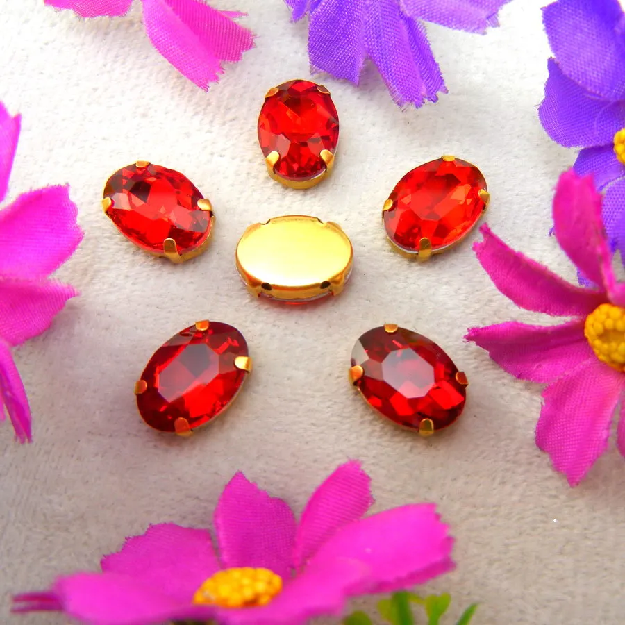 Glas-Kristall-Goldkrallenfassungen, 7 Größen, verschiedene Farben gemischt, ovale Form, aufnähbare Strassperlen für Kleidung, Schuhe, Accessoires – Detail 4