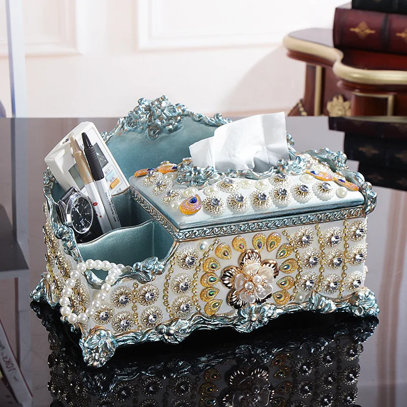 American luxury diamond inlaid household tissue box multi-function carton creative living room storage box tea table ornaments