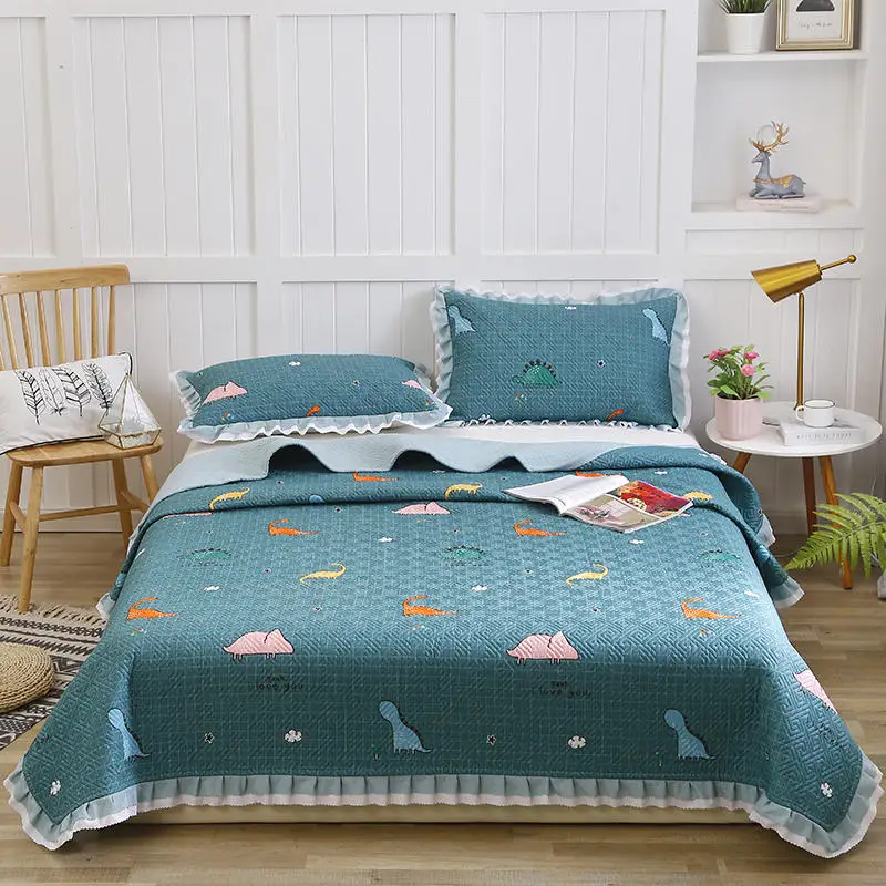 

100% cotton Quilted cartoon dinosaur Bedspread Bed Cover Bed Sheet size 200x230cm/230x250cm quilt blanket Pillowcases 3pcs