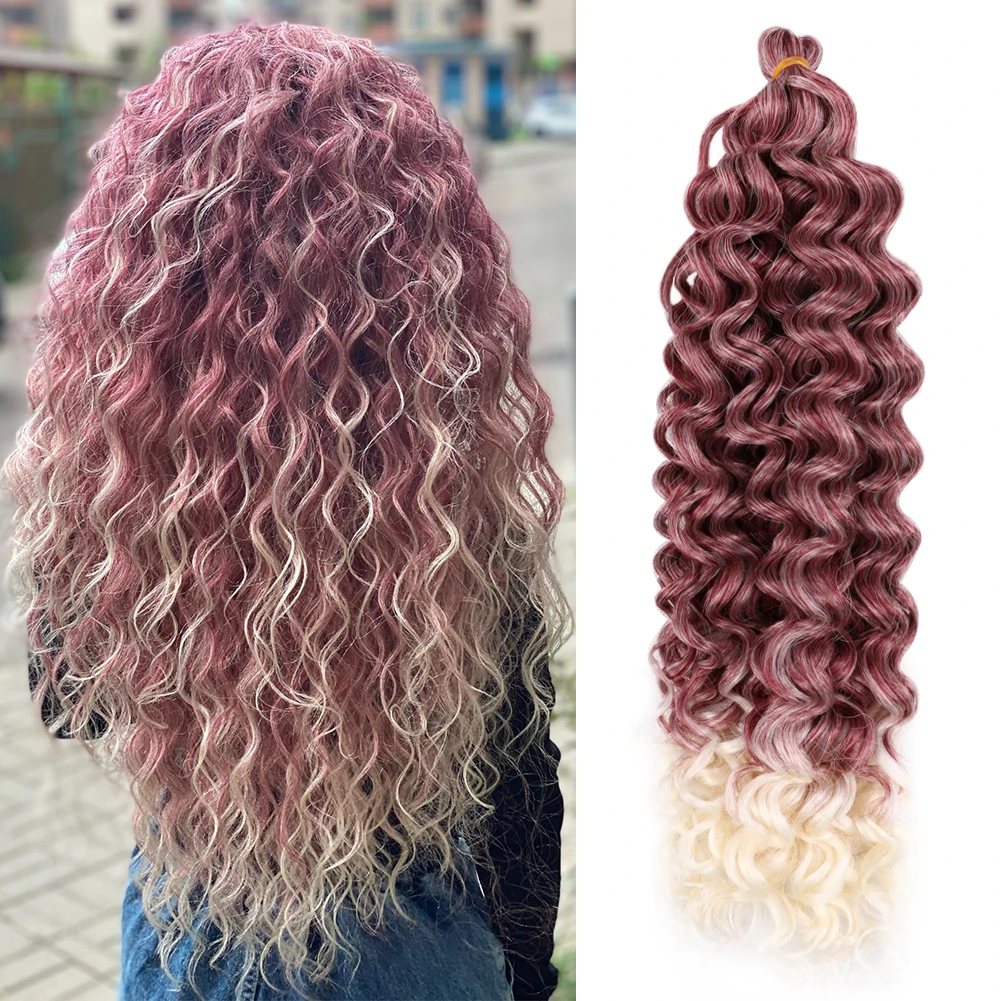 

Synthetic Ocean Wave Braiding Hair Hawaii Afro Curls Crochet Hair Water Wave Bulk Hair Extensions Ombre Brown Blonde Pink