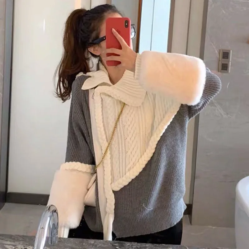 

Button Irregular Knitted Sweater Women New fu Autumn Long Sleeve Casual Fashion Clothing High Street Cardigan sweater irregular