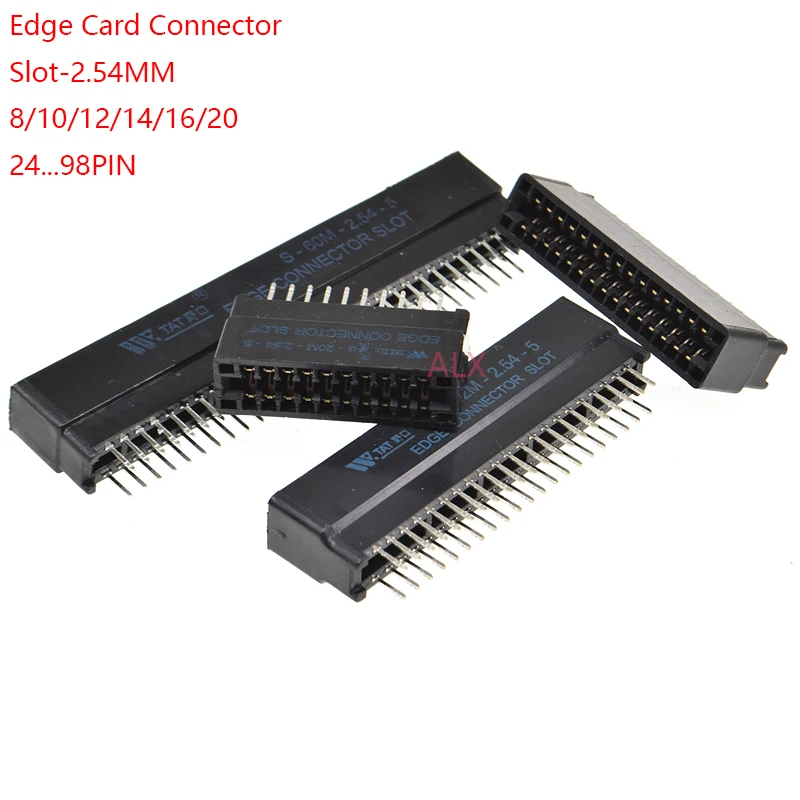 

5pcs Edge Card Connector Slot 2.54 mm Pitch 8/10/12/16/18/20/28/30/36/40/50/60/72/80/98 Pin PCB Gold Finger Socket Through Holes