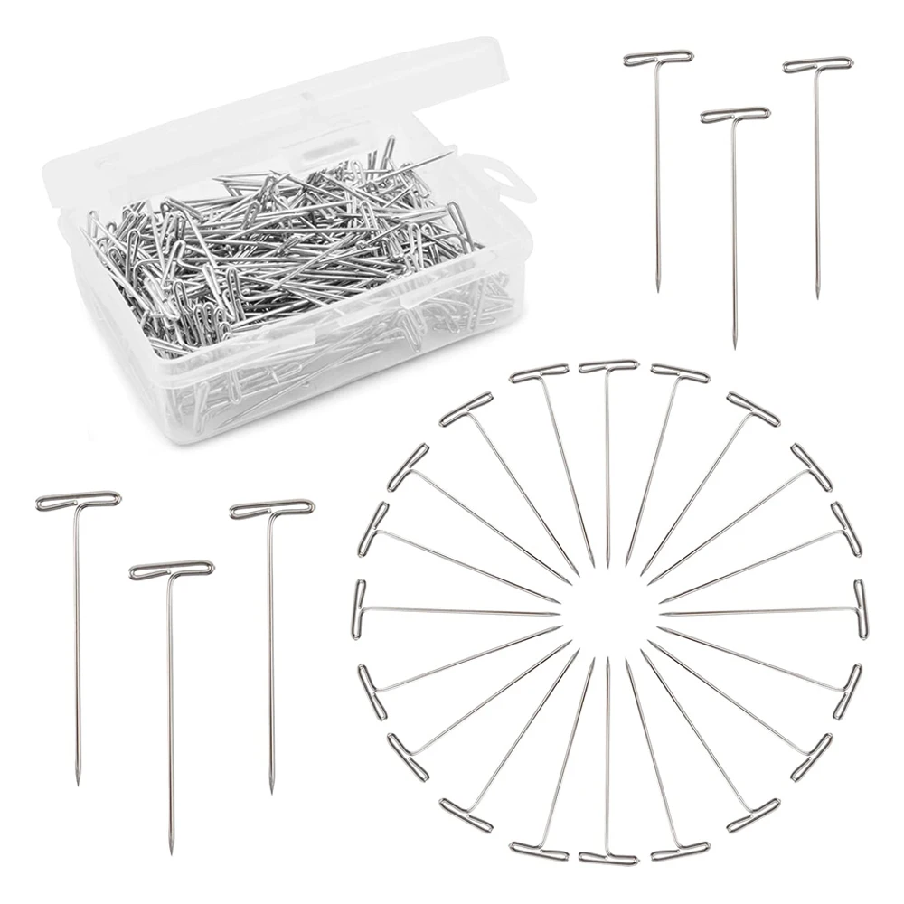 100PCS 1.49 Inch T Shape Blocking Pins Nickel Plated Sewing Pins Quilting Pins Needles with Storage Box Blocking Knitting Craft