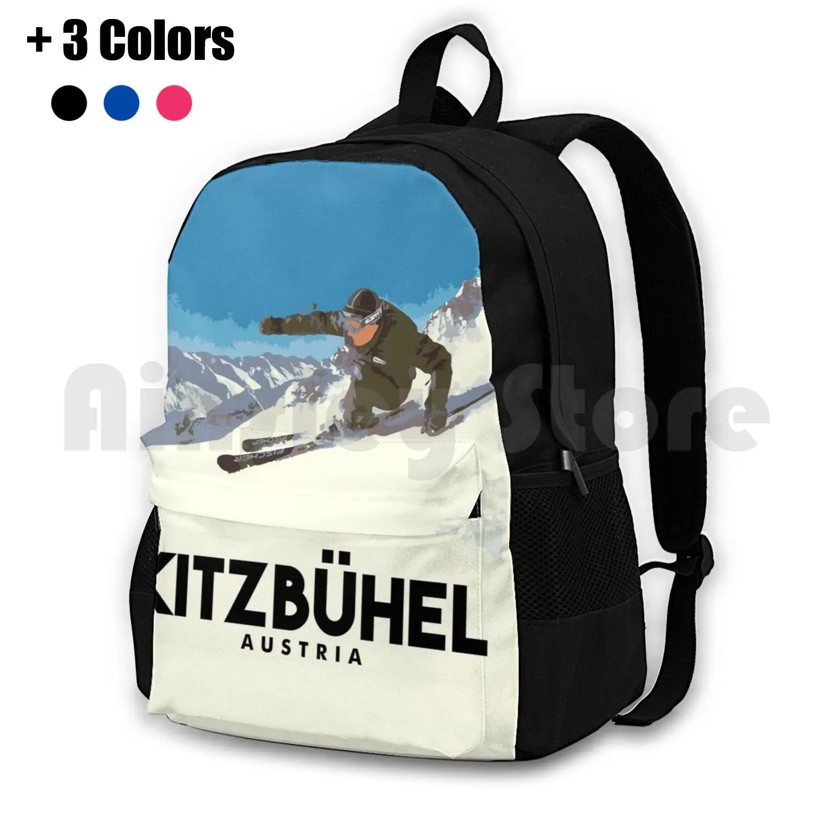 Ski Kitzbühel Austria Outdoor Hiking Backpack Waterproof Camping Travel Ski Kitzbuhel Austria Snowboard Vintage Retro Resort