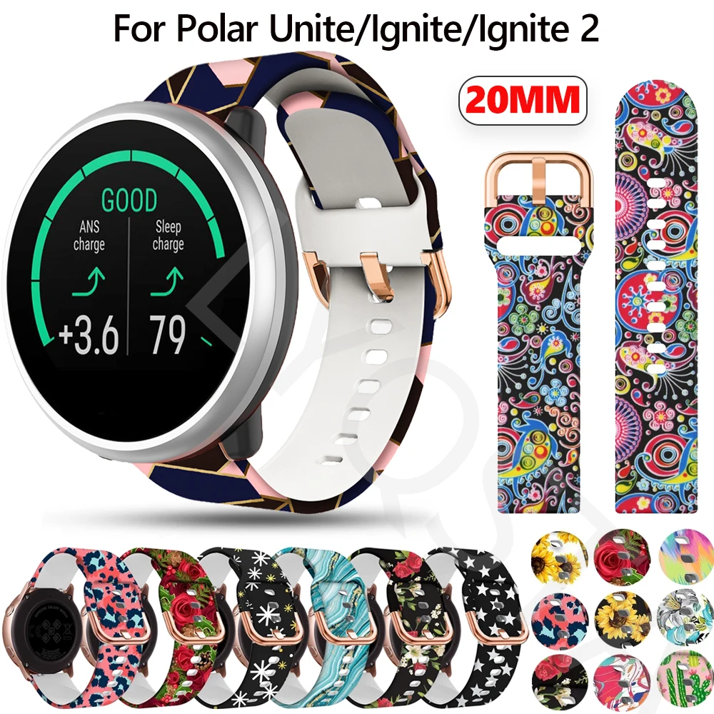 20mmReplacement Smart Watch Band For Polar Ignite/Unite Flower Printing Silicone Strap Polar Ignite 2 Wristband Accessories Belt