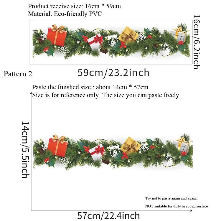 Weihnachten Kiefer Zweig Taille Linie Wand Aufkleber Wohnzimmer Sockelleiste Dekoration Neujahr Tapete Wohnkultur Fußleiste Aufkleber – Detail 2