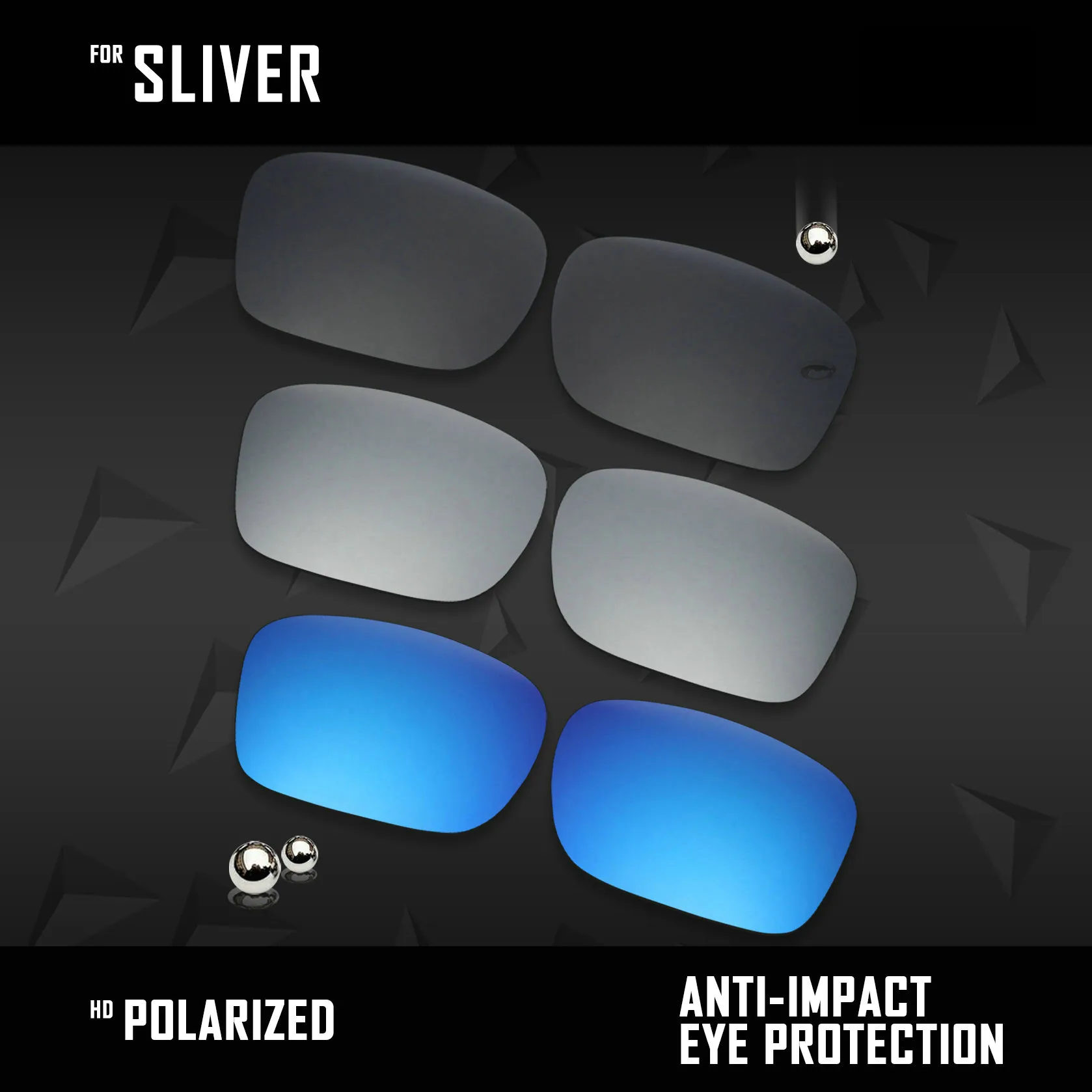 

OOWLIT 3 Pairs Polarized Sunglasses Replacement Lenses for Oakley Sliver OO9262-Black & Silver & Ice Blue