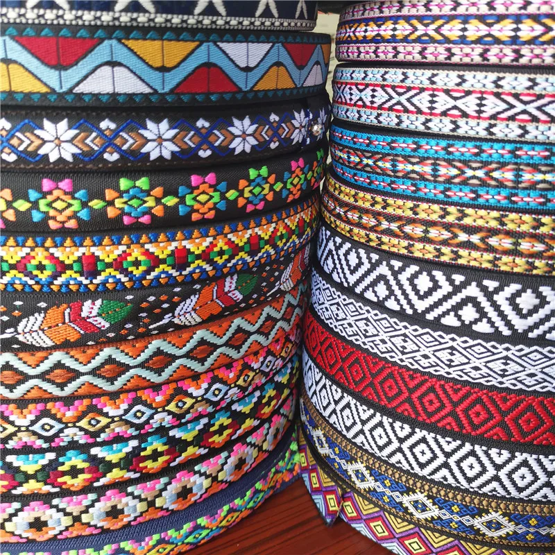 5 Yards 1 Inch 25MM Colorful Floral Geometric Jacquard Embroidered Ribbons DIY Decoration Webbing Trim