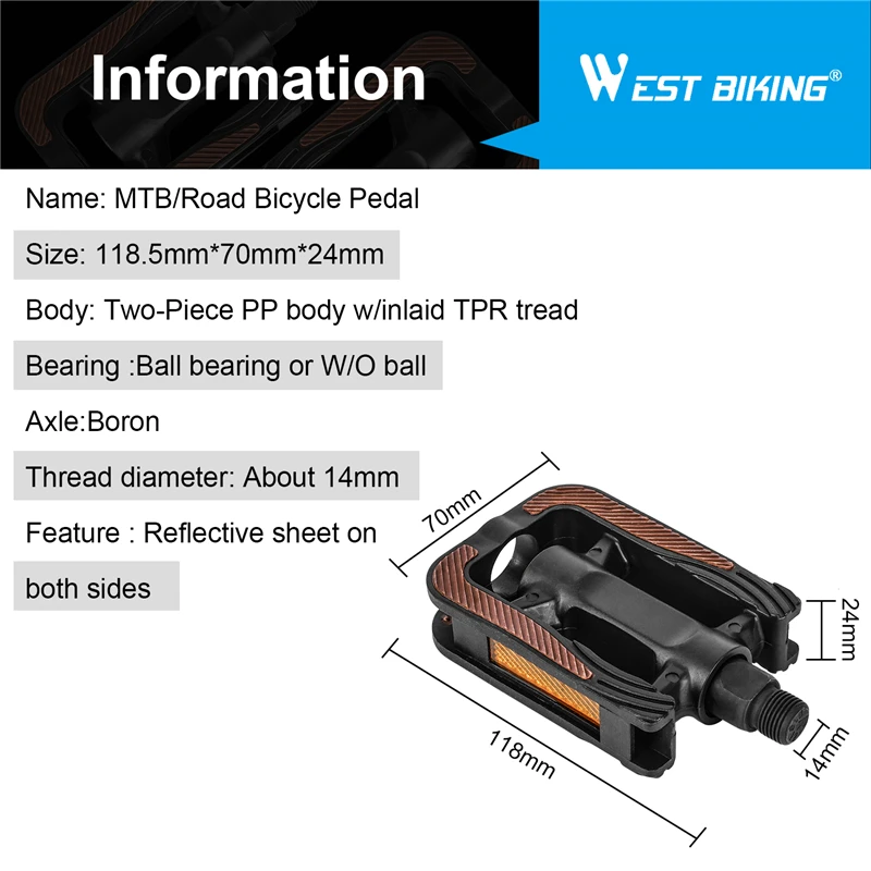 WEST BIKING MTB Road Bike Pedals Mountain Ultralight Wide Flat Foot Plat Cycling Bike Bicycle Accessories Anti-slip Pedals 1Pair image 6