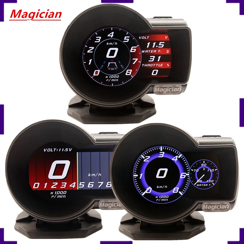 Car Digital Boost Gauge Profession Magician F8 F835 OBD 2 Display Voltage Speed Meter ect Water Temp Alarm Auto Diagnostic