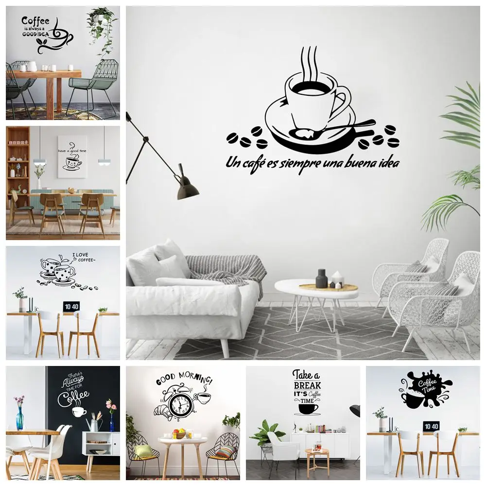 Lovely Coffee Wall Stickers Removable Vinyl Wall Decal Mural Poster Living Room Coffee Shop Home Wall Decor