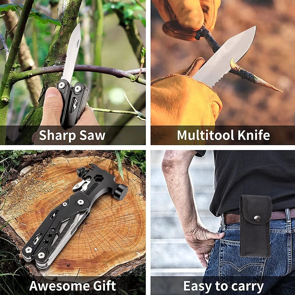 Marteau de sécurité pour automobile, outil en acier inoxydable, fourreau en Nylon, survie en plein air, Camping, randonnée, couteau de poche Portable, multi-outils, marteau à griffes