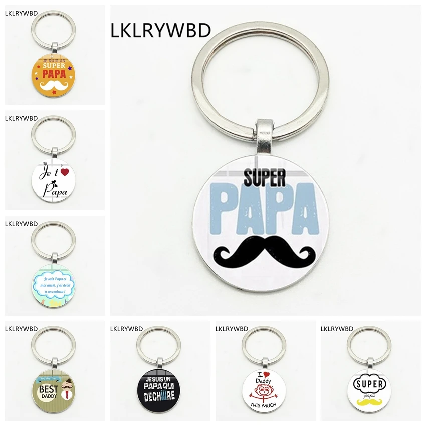 

LKLRYWBD/ Super Papa Keychain Convex Glass Pendant Keychain Men's Gifts Father's Day Series You Are The Best Dad Keychain Gift
