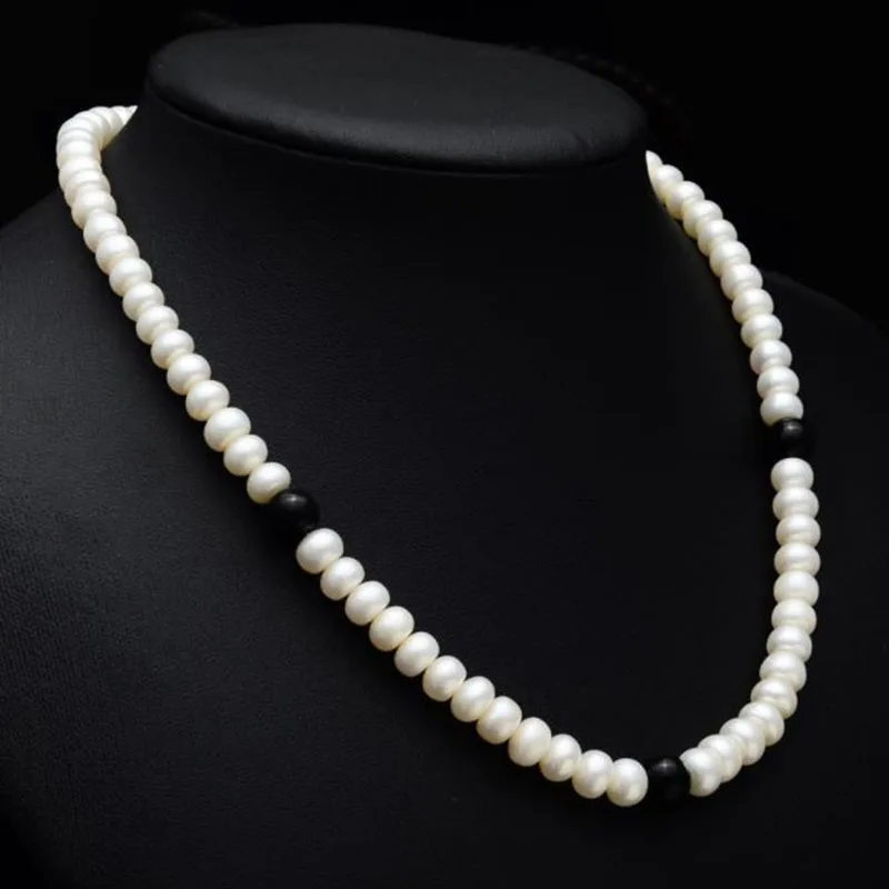 

charming round south sea 9-10mm white black pearl necklace 925s