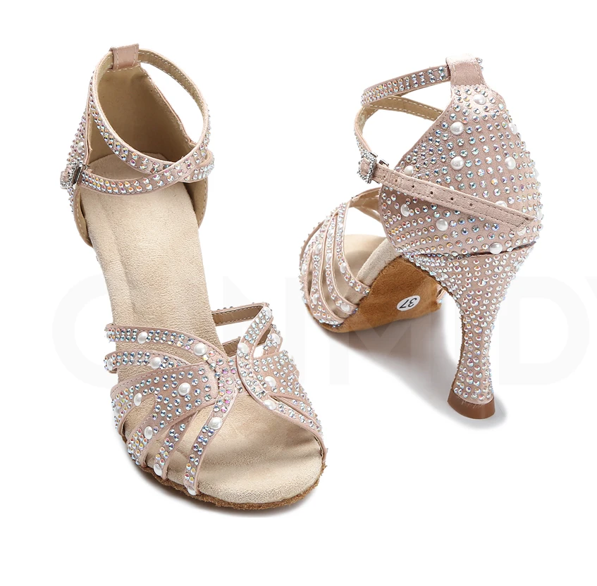 Damen Tanzschuhe mit Strass, Tango Salsa Ballsaal Tanzschuhe, Damen Hochzeitsschuhe, Damen Indoor-Sandalen, Tanz-Sneakers – Detail 24