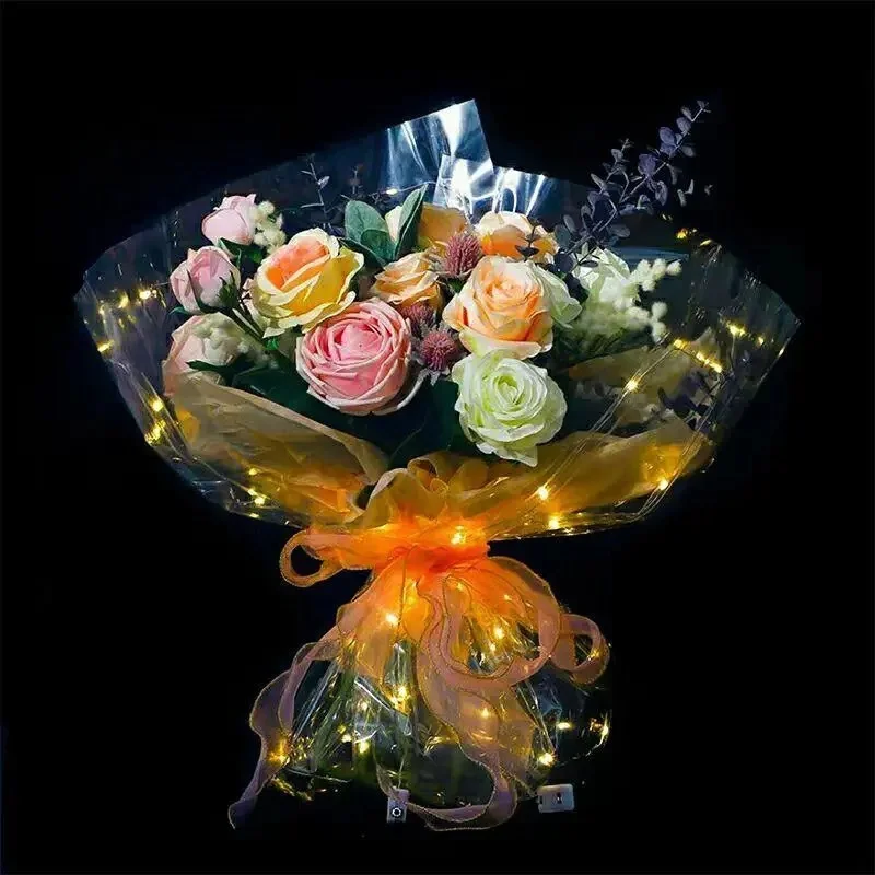 60X60cm LED Luminous Packaging Paper Bouquet Luminous Waterproof Wrapping Paper Bouquet Gift Packaging Supplies