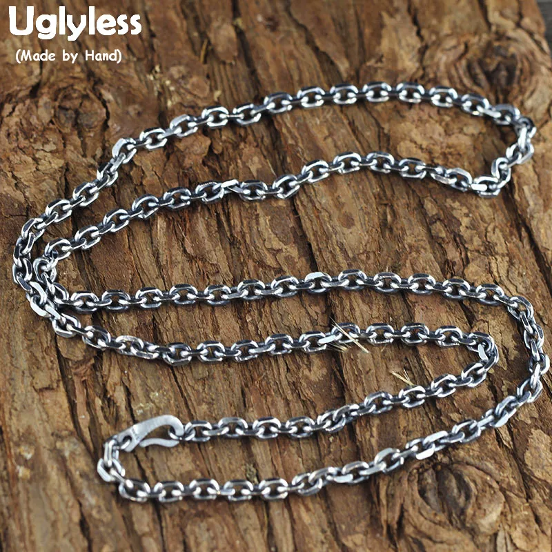 

Uglyless Vintage Thai Silver Men 4MM Thick Chains Cool Punk HIP HOP Dancing Dress Necklaces NO Pendants 925 Silver Jewelry C123