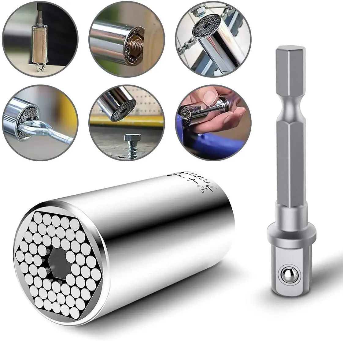 7mm-19mm Universal Socket Grip Ratchet Wrench Power Drill Adapter & 105 Degree Right Angle Driver Extension Power Drill B