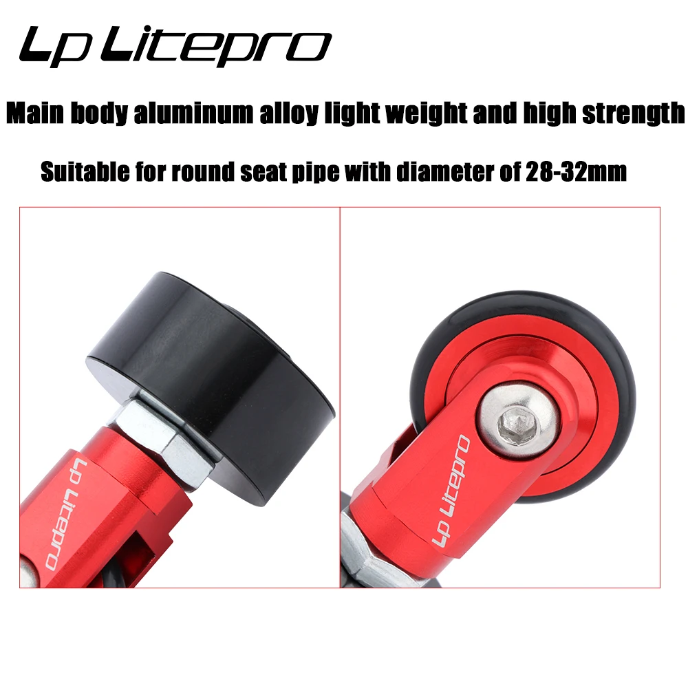 LP Litepro rueda sencilla plegable para bicicleta, adecuada para columna de asiento, rueda de estacionamiento con diámetro de 28-32mm, tubo de asiento de bicicleta