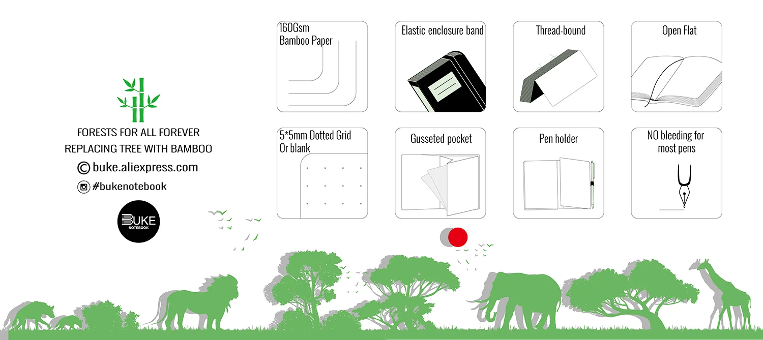 BUKE Tiger Dotted Journal, 160 g/m2 dickes Papier-Notizbuch mit Punktraster, 160 Seiten nummeriert, 5 x 5 mm DOT-GRID-Layouts – Detail 1