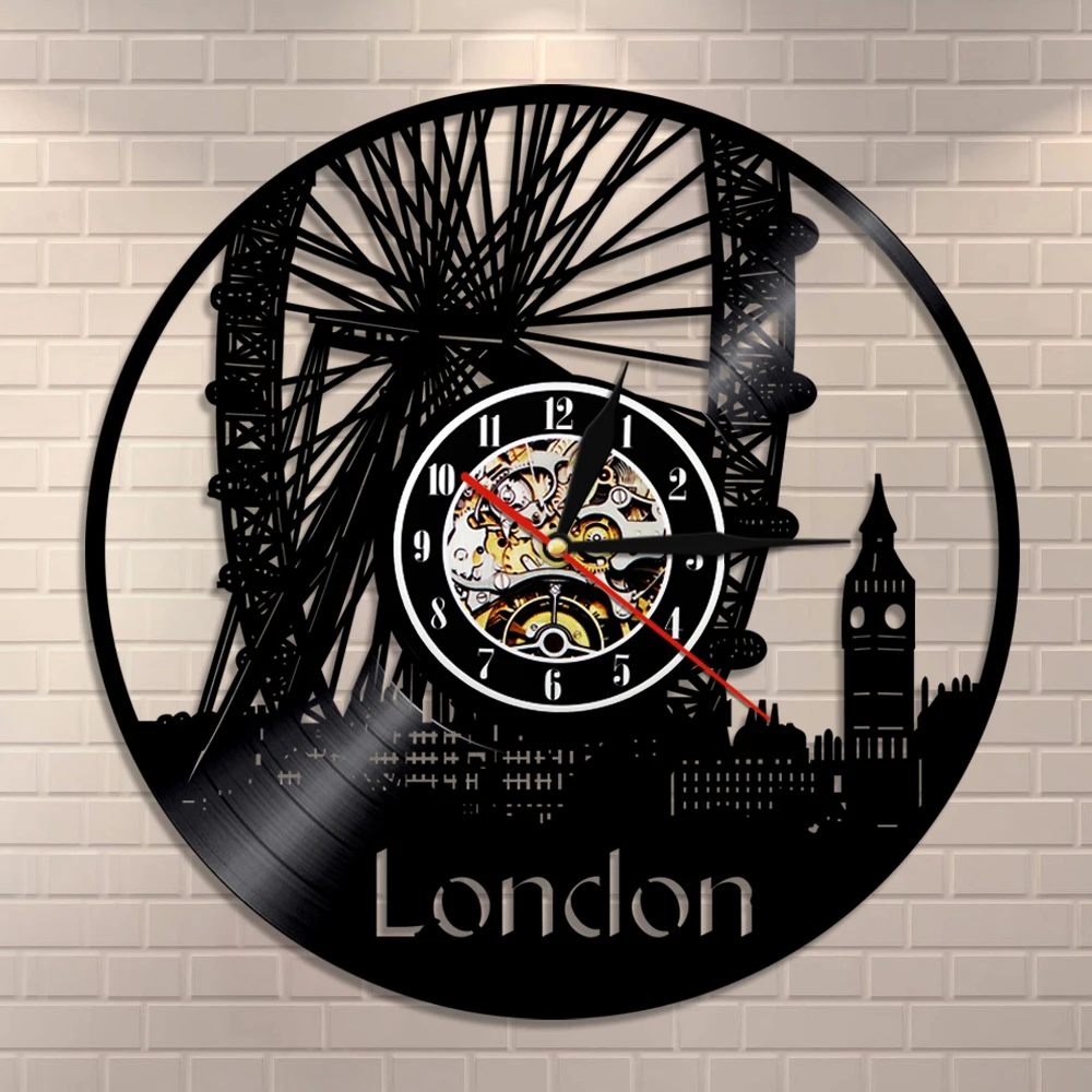 England London Cityscape Wall Clock London Skyline Vinyl Record Wall Clock Big Ben Design Hanging Watch Scenery Traveler Gift view 2