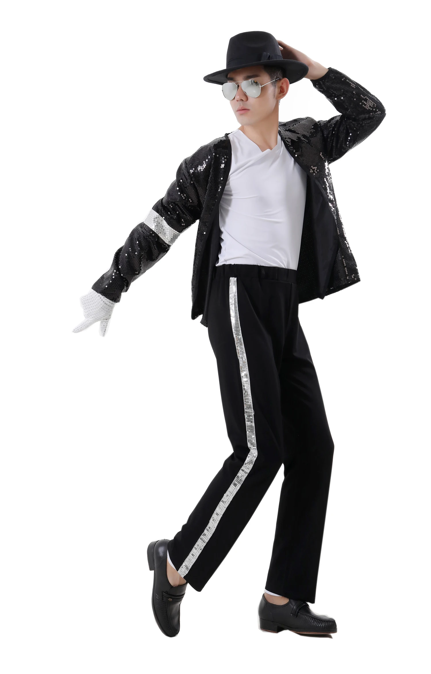 Professional!5pcs Michael Jackson Billie Jean Cospplay Men Kids Halloween Costume MJ Jacket+Pant+Socks+Glove+Hat image 2