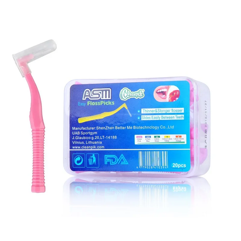 20 ชิ้น/กล่อง L รูปร่าง Push-Pull Interdental แปรงจัดฟันไม้จิ้มฟันฟันไวท์เทนนิ่งฟันแปรงสีฟัน Oral Hygiene Care