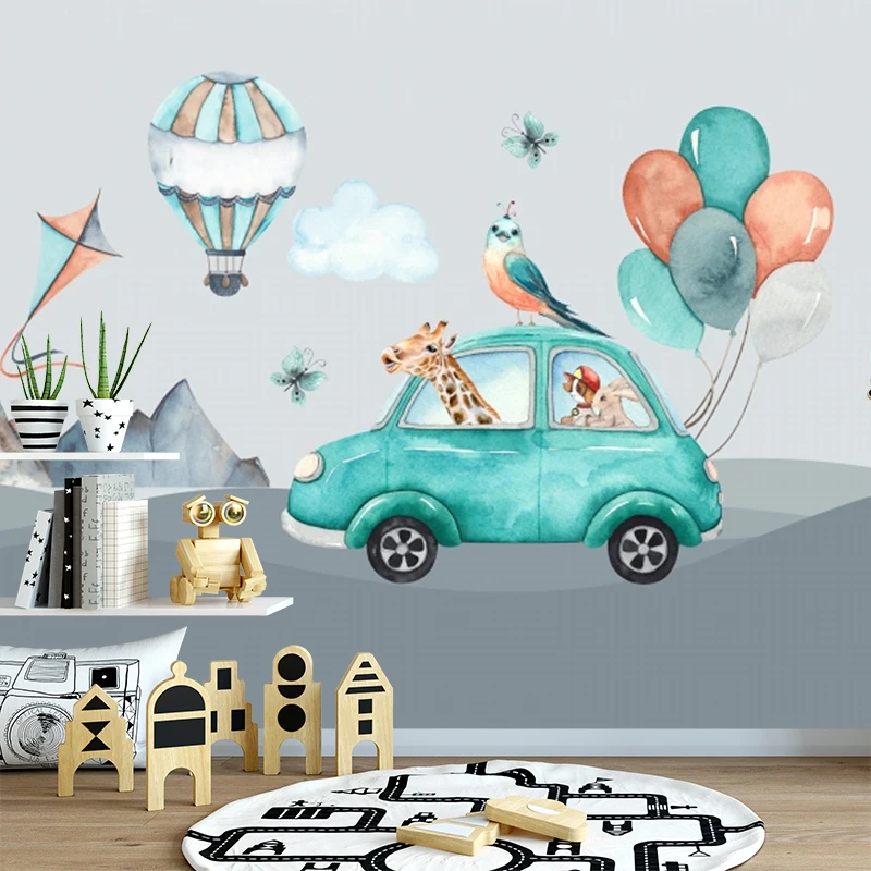 

Bacal Cute Cartoon Car 3d Wallpaper Mural for Nursery Kids Room 3d Balloon Wall paper Murals Kindergarten Home Decor