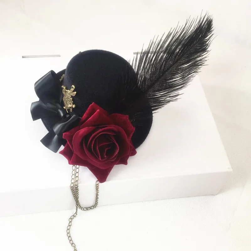 Gothic lolita headband Rose flower rabbit gothic little top hat dark lolita little top hat retro hair accessories