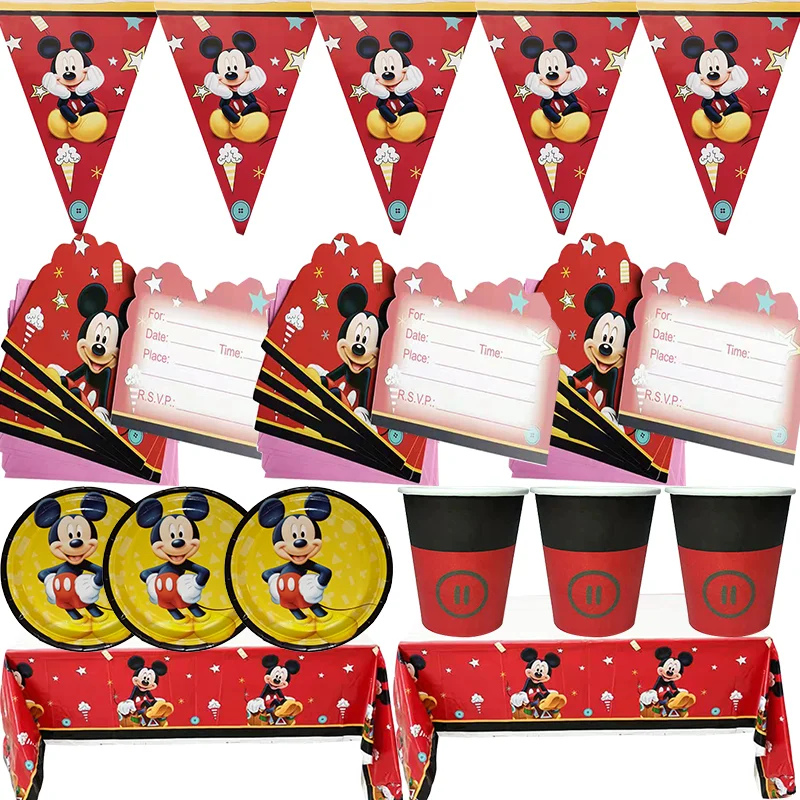 Couverts thème Disney Mickey Mouse, décoration de fête d'anniversaire pour enfants, vaisselle jetable, tasse,  fournitures de fê